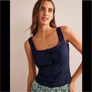 BODEN sz 4 Navy Button Down Square Neck Sleeveless Top New Nautical Coastal